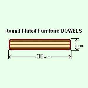 BIX 8 x 38mm Round Fluted Dowels (Bag of 100)